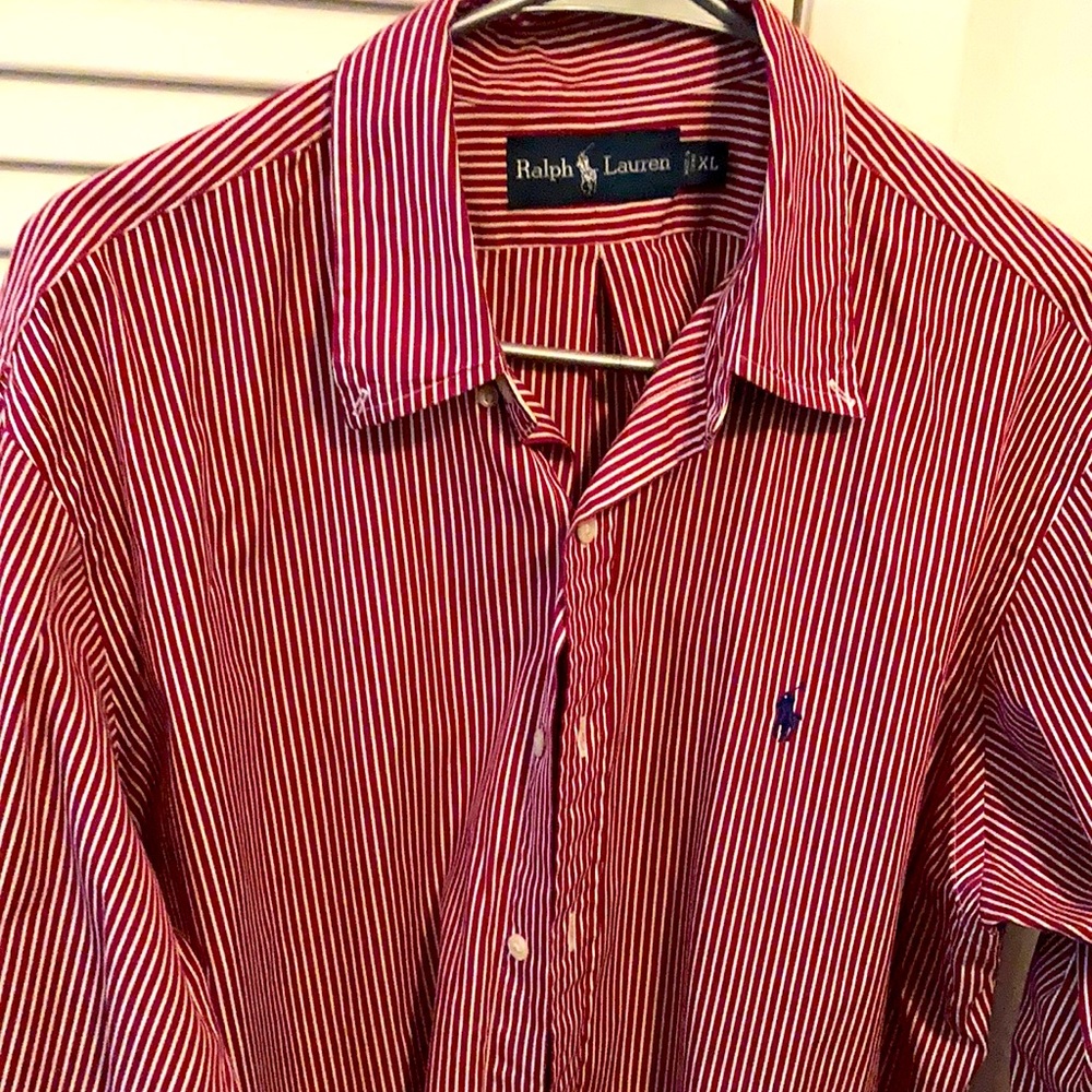 Ralph Lauren shirt. Red and White Pen stripes.